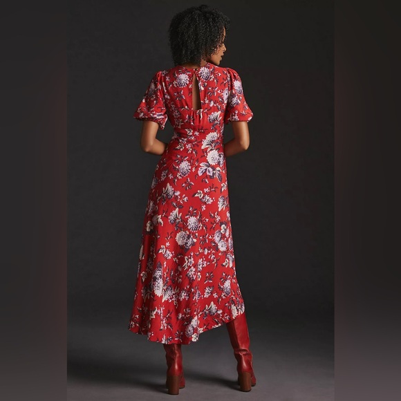 Anthropologie Maeve Floral Puff-Sleeve Midi Dress - Picture 2 of 8